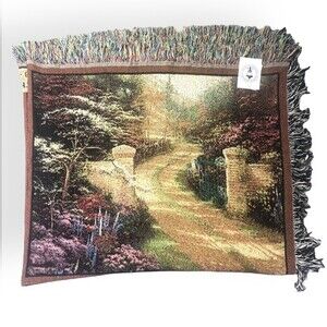 Thomas Kinkade The Painter Of Light Memorial Tapestry Fringe Throw 60” x 50”